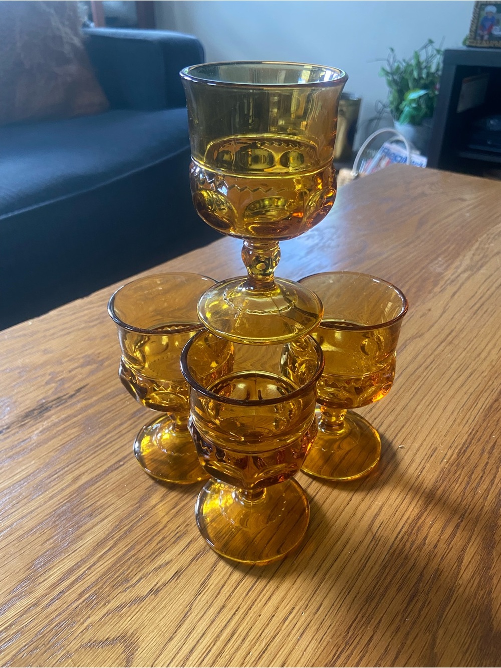 Vintage Indiana Glass Amber Goblet Set of 4